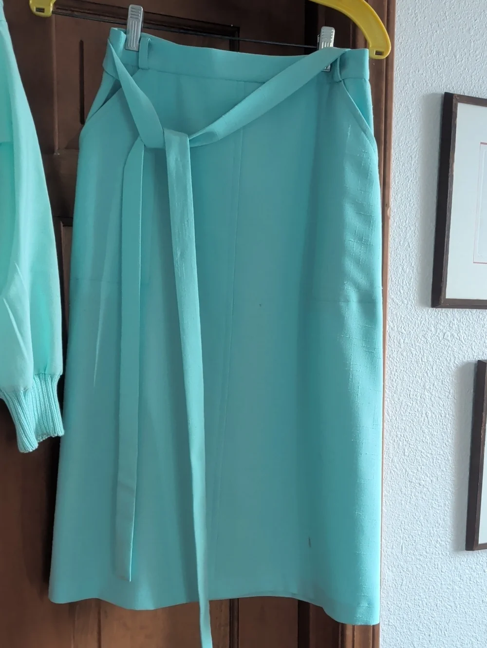 Vintage Set Light Aqua Women's Wrap Tie Skirt Amd Sweater